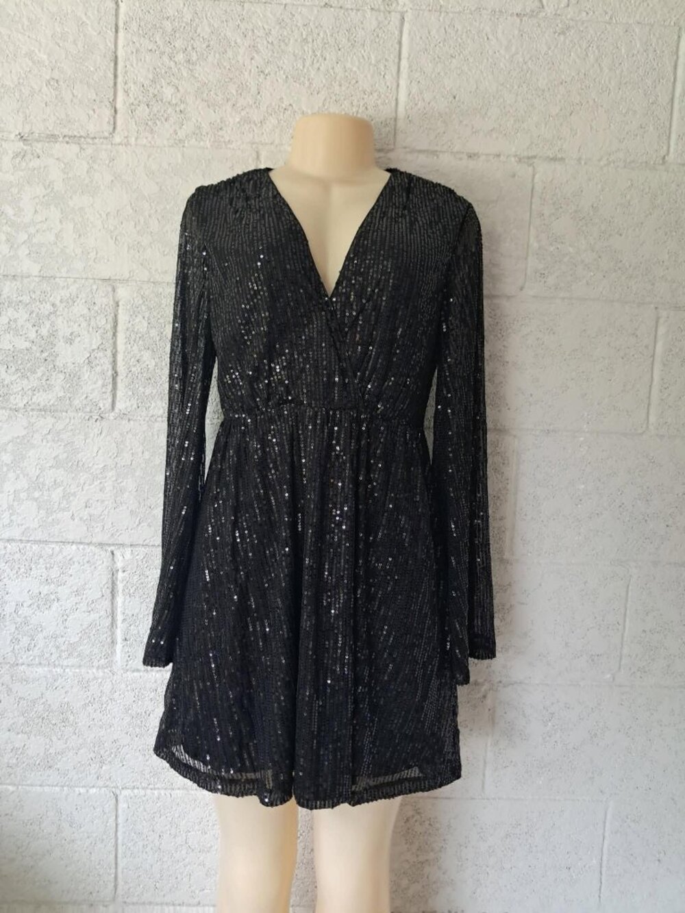 D&M Black Gold Glitter Sparkle Fit & Flare Party Dress Size M